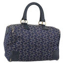CELINE C Sulky Hand Bag Canvas Navy Gold Tone Auth gh2303-1