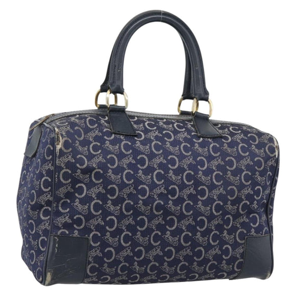 CELINE C Sulky Hand Bag Canvas Navy Gold Tone Auth gh2303
