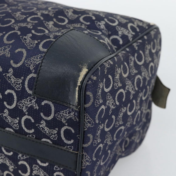 CELINE C Sulky Hand Bag Canvas Navy Gold Tone Auth gh2303