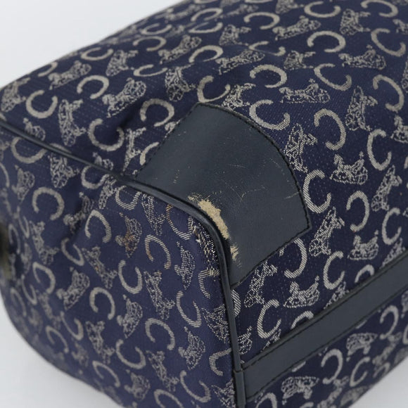 CELINE C Sulky Hand Bag Canvas Navy Gold Tone Auth gh2303