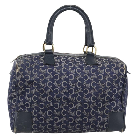 CELINE C Sulky Hand Bag Canvas Navy Gold Tone Auth gh2303