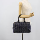 CELINE C Sulky Hand Bag Canvas Navy Gold Tone Auth gh2303-20