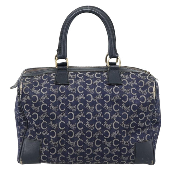 CELINE C Sulky Hand Bag Canvas Navy Gold Tone Auth gh2303