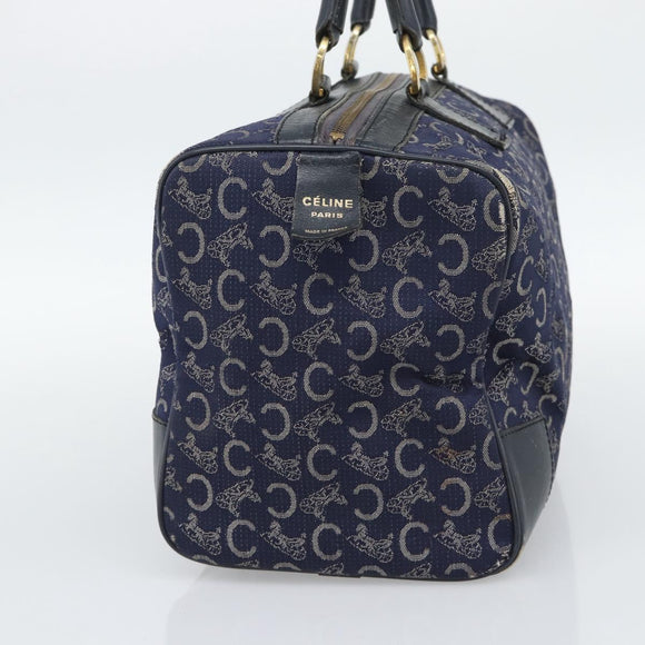 CELINE C Sulky Hand Bag Canvas Navy Gold Tone Auth gh2303