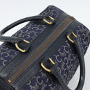 CELINE C Sulky Hand Bag Canvas Navy Gold Tone Auth gh2303-6