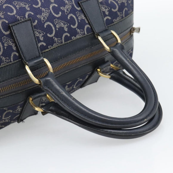 CELINE C Sulky Hand Bag Canvas Navy Gold Tone Auth gh2303