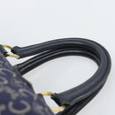 CELINE C Sulky Hand Bag Canvas Navy Gold Tone Auth gh2303-8