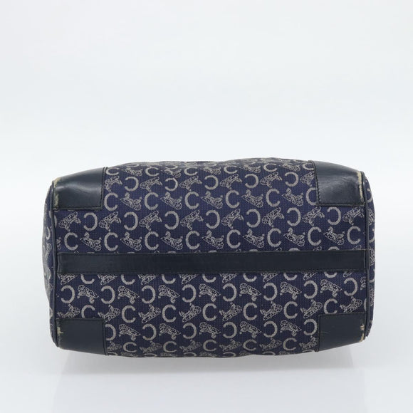 CELINE C Sulky Hand Bag Canvas Navy Gold Tone Auth gh2303