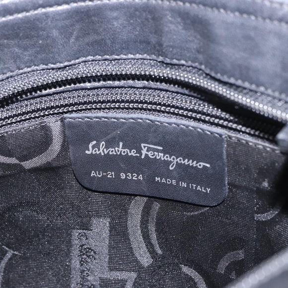 Salvatore Ferragamo Vala Hand Bag Canvas Black Silver Auth gh2305