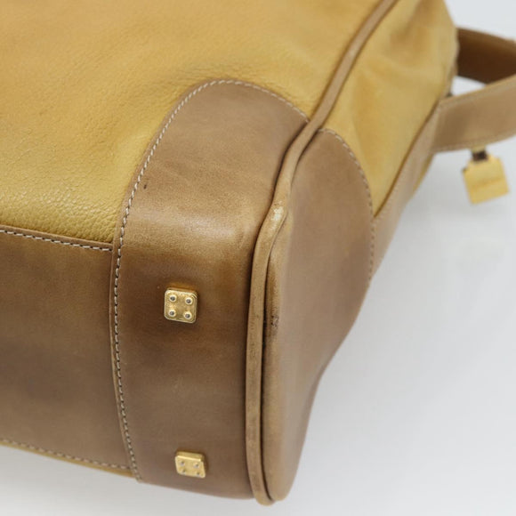 LOEWE Shoulder Bag Leather Beige Gold Tone Auth gh2307