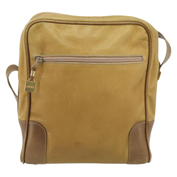 LOEWE Shoulder Bag Leather Beige Gold Tone Auth gh2307
