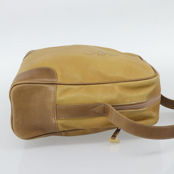 LOEWE Shoulder Bag Leather Beige Gold Tone Auth gh2307