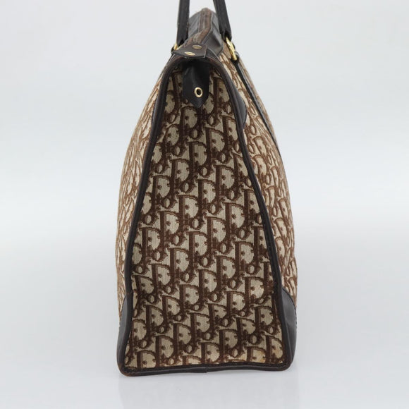 Christian Dior Trotter Canvas Boston Bag Beige Gold Tone Auth gh2311