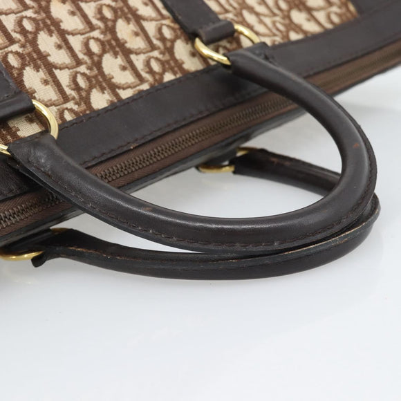 Christian Dior Trotter Canvas Boston Bag Beige Gold Tone Auth gh2311
