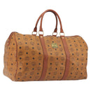MCM Vicetos Boston Bag PVC Leather Brown Gold Tone Auth gh2312-1