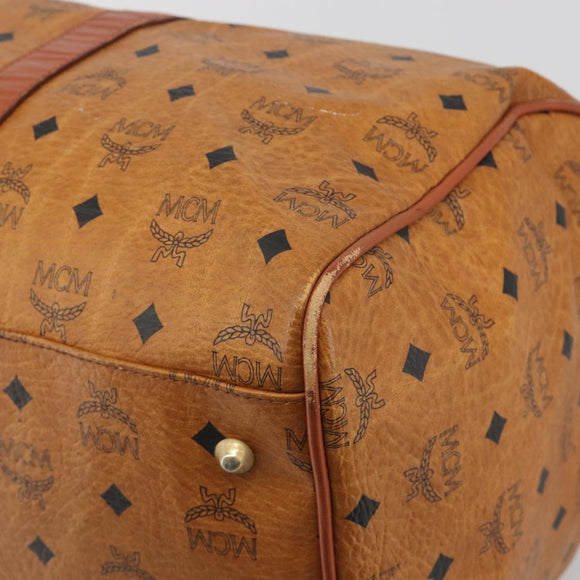 MCM Vicetos Boston Bag PVC Leather Brown Gold Tone Auth gh2312