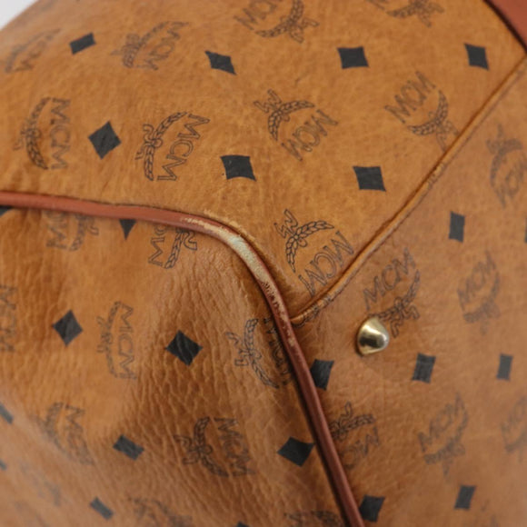 MCM Vicetos Boston Bag PVC Leather Brown Gold Tone Auth gh2312