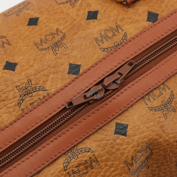 MCM Vicetos Boston Bag PVC Leather Brown Gold Tone Auth gh2312