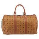 MCM Vicetos Boston Bag PVC Leather Brown Gold Tone Auth gh2312-3