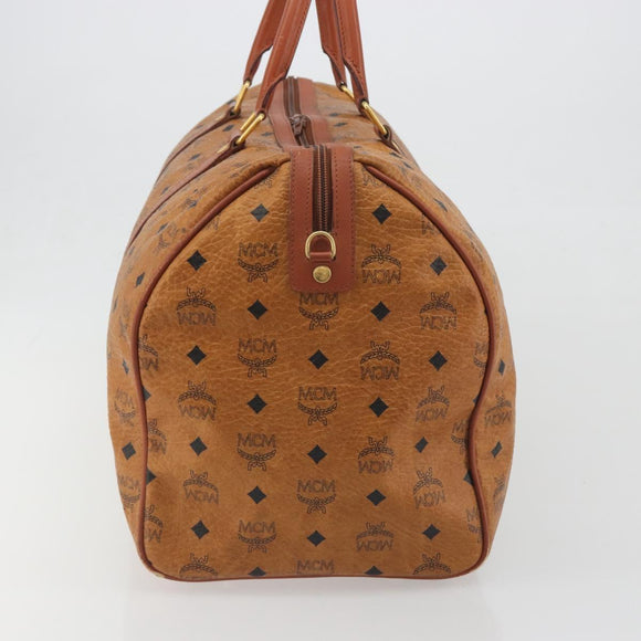 MCM Vicetos Boston Bag PVC Leather Brown Gold Tone Auth gh2312
