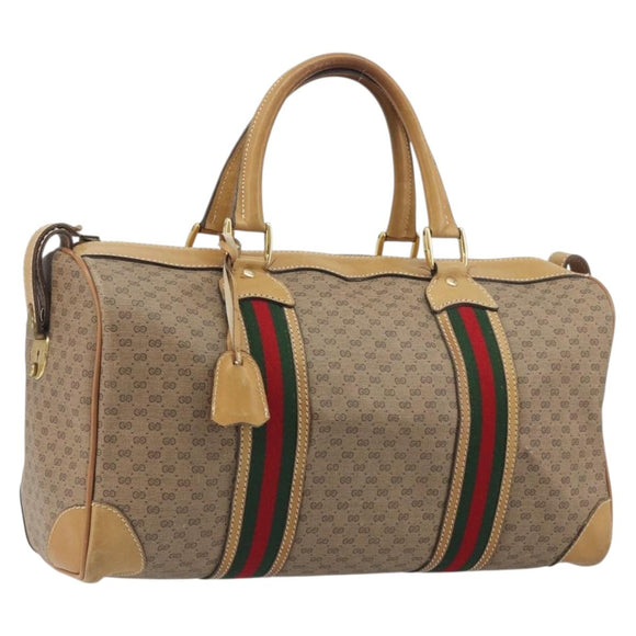 GUCCI Micro GG Web Sherry Line Boston Bag PVC Beige 58 012 534 40 Auth gh2316A