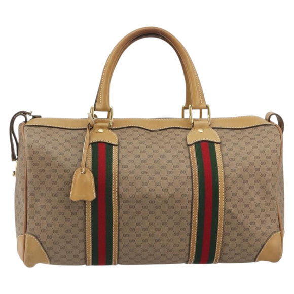GUCCI Micro GG Web Sherry Line Boston Bag PVC Beige 58 012 534 40 Auth gh2316A