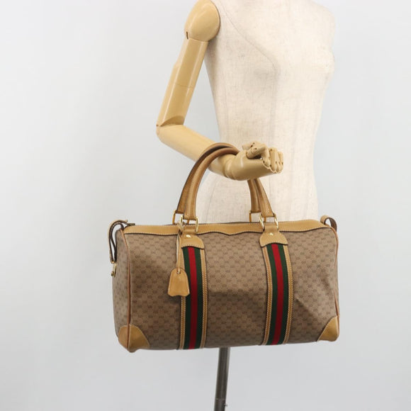 GUCCI Micro GG Web Sherry Line Boston Bag PVC Beige 58 012 534 40 Auth gh2316A