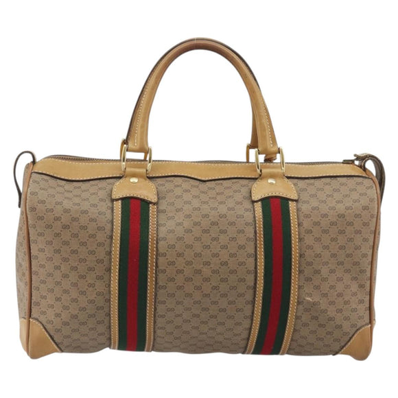 GUCCI Micro GG Web Sherry Line Boston Bag PVC Beige 58 012 534 40 Auth gh2316A