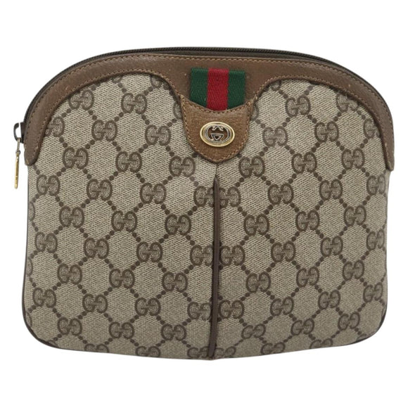 GUCCI GG Supreme Shoulder Bag PVC Leather Beige Gold Tone 904 02 047 Auth gh2320
