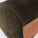 CELINE C Macadam Hand Bag Suede Green Gold Tone Auth gh2322A-10