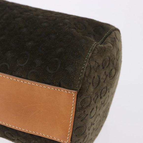 CELINE C Macadam Hand Bag Suede Green Gold Tone Auth gh2322A