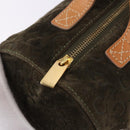 CELINE C Macadam Hand Bag Suede Green Gold Tone Auth gh2322A-14