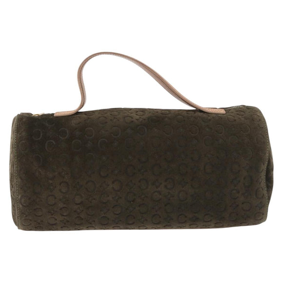 CELINE C Macadam Hand Bag Suede Green Gold Tone Auth gh2322A