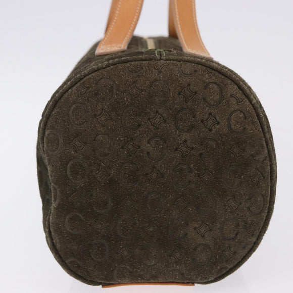 CELINE C Macadam Hand Bag Suede Green Gold Tone Auth gh2322A
