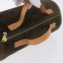 CELINE C Macadam Hand Bag Suede Green Gold Tone Auth gh2322A-6