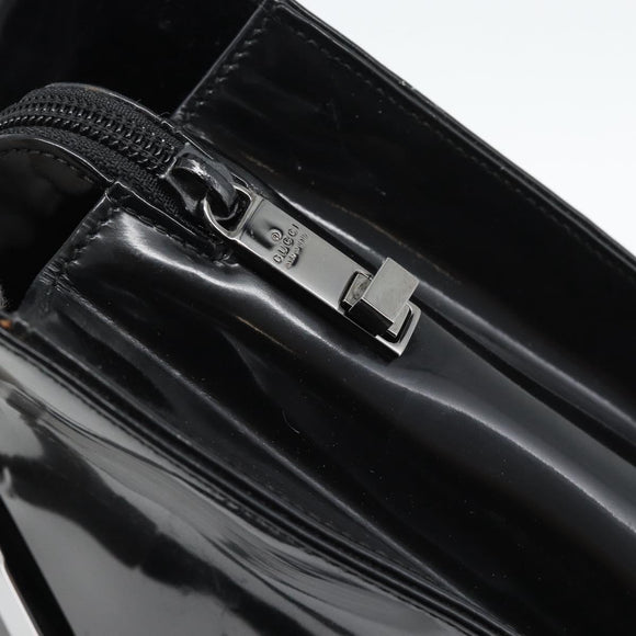 GUCCI Tote Bag Patent Black Silver 001 3264 Auth gh2325