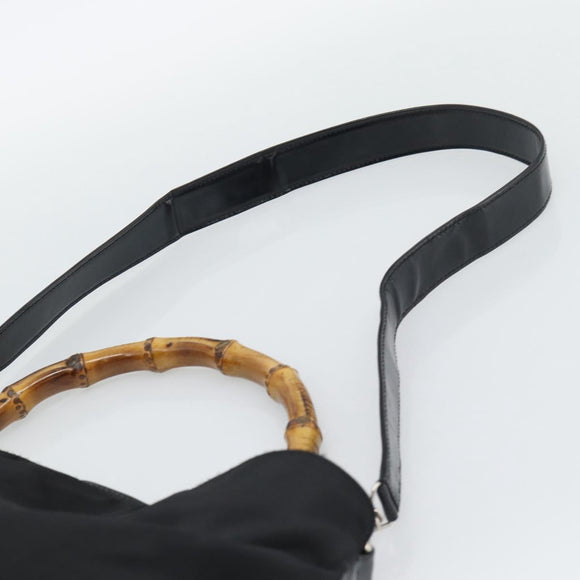 GUCCI Bamboo Hand Bag Nylon 2way Black Silver 001 1705 1577 Auth gh2326
