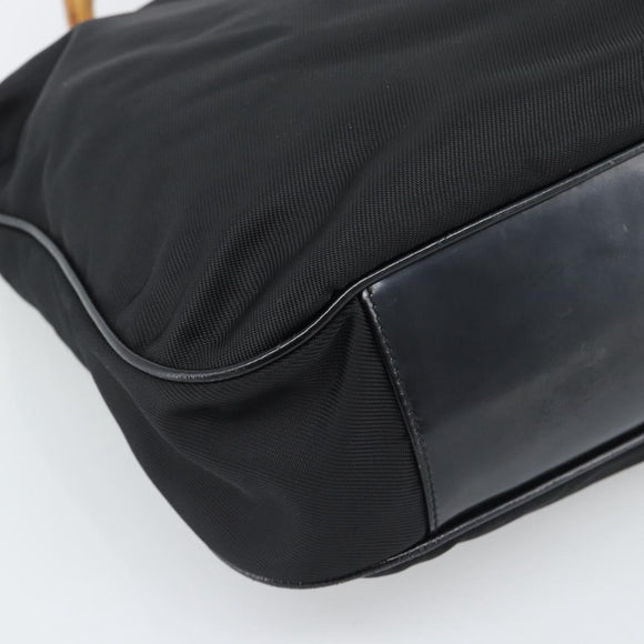 GUCCI Bamboo Hand Bag Nylon 2way Black Silver 001 1705 1577 Auth gh2326