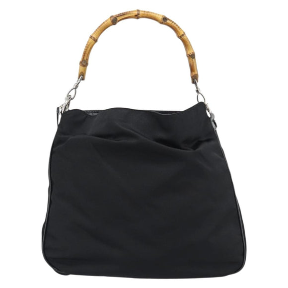 GUCCI Bamboo Hand Bag Nylon 2way Black Silver 001 1705 1577 Auth gh2326