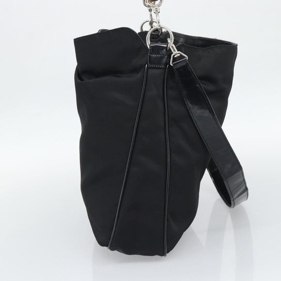 GUCCI Bamboo Hand Bag Nylon 2way Black Silver 001 1705 1577 Auth gh2326