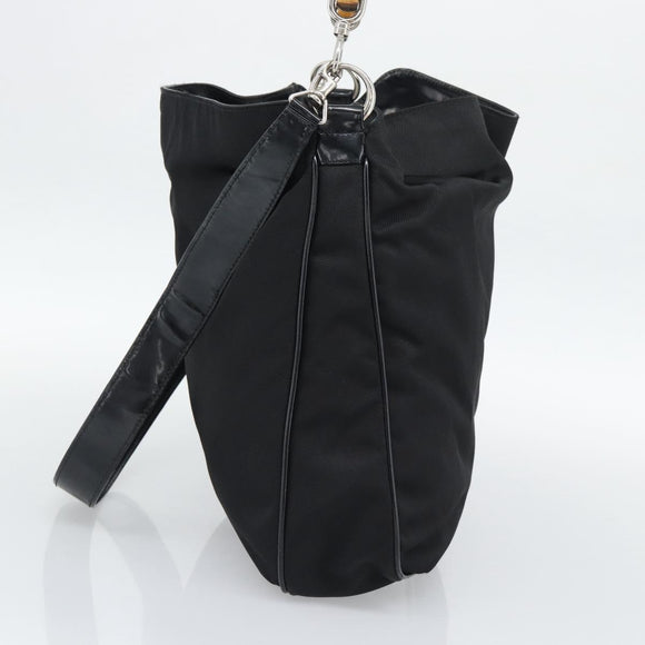 GUCCI Bamboo Hand Bag Nylon 2way Black Silver 001 1705 1577 Auth gh2326