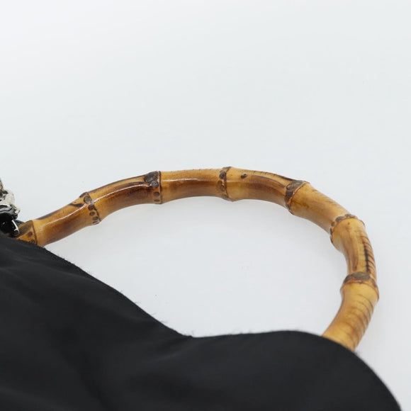 GUCCI Bamboo Hand Bag Nylon 2way Black Silver 001 1705 1577 Auth gh2326