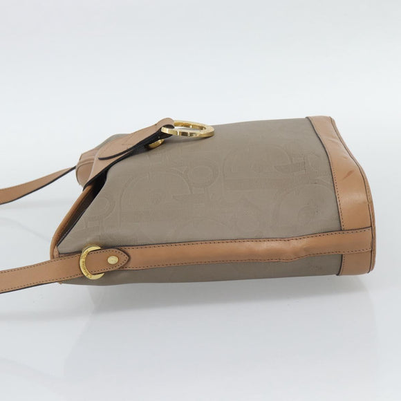 Christian Dior Shoulder Bag PVC Leather Beige Gold Tone Auth gh2327