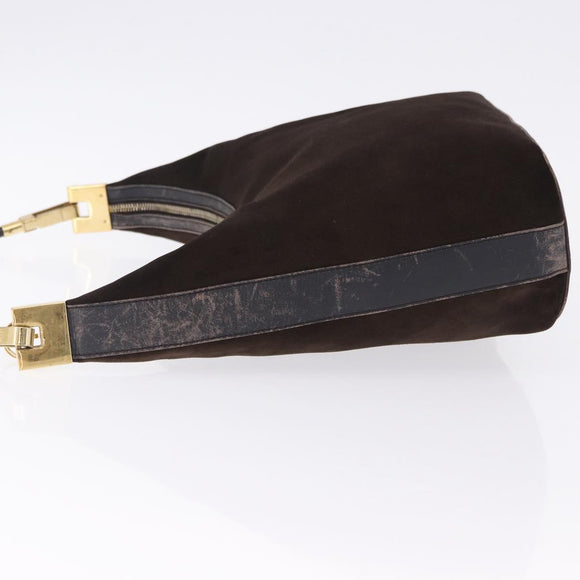 GUCCI Shoulder Bag Suede Brown Gold Tone 001 3814 Auth gh2328