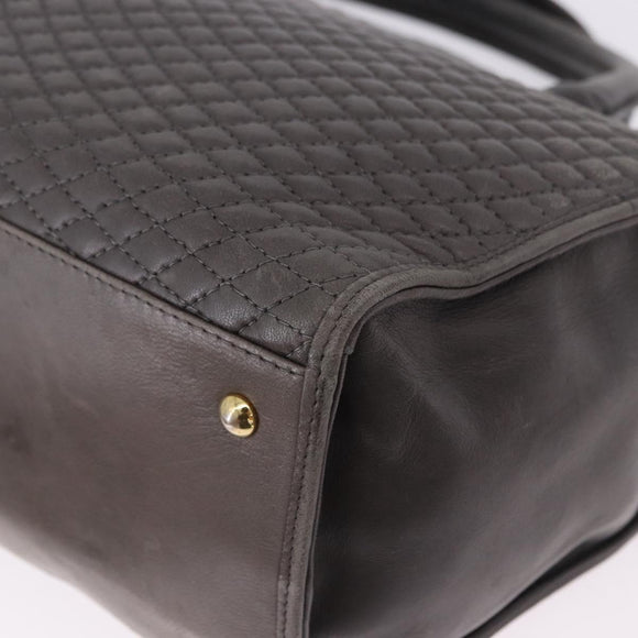 BALLY Hand Bag Leather Gray Gold Tone Auth gh2329