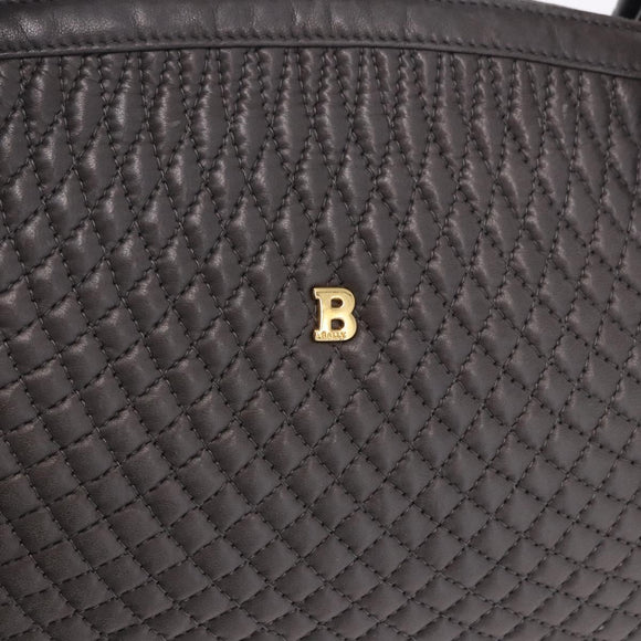 BALLY Hand Bag Leather Gray Gold Tone Auth gh2329