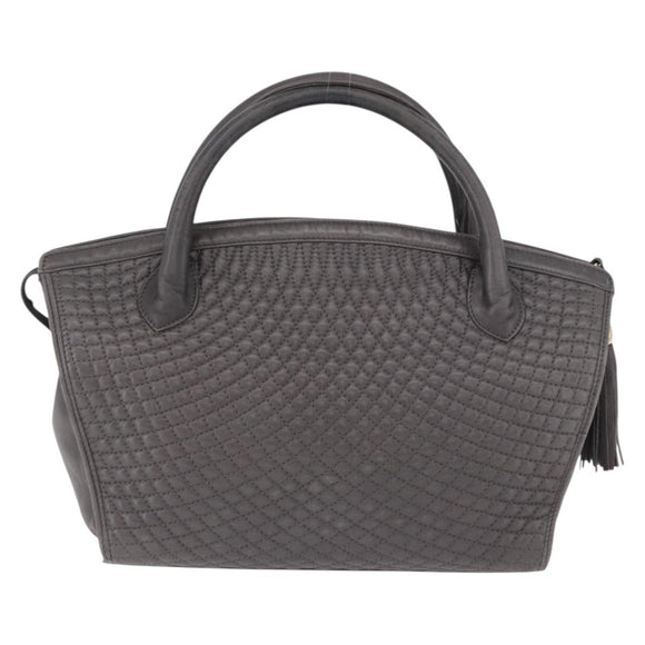 BALLY Hand Bag Leather Gray Gold Tone Auth gh2329