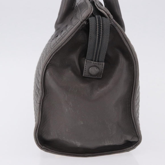 BALLY Hand Bag Leather Gray Gold Tone Auth gh2329