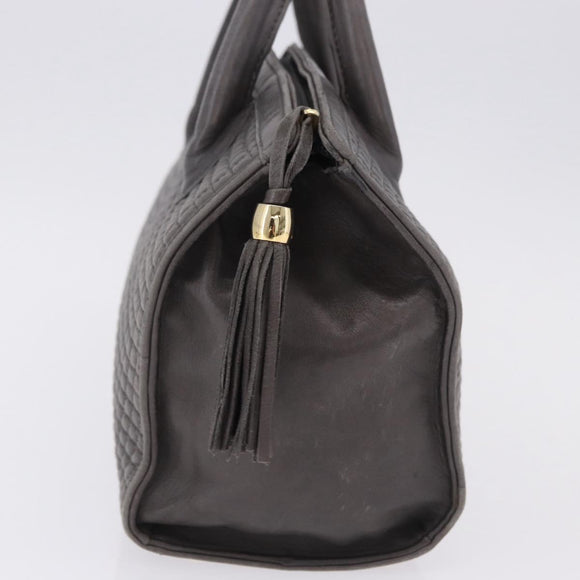 BALLY Hand Bag Leather Gray Gold Tone Auth gh2329