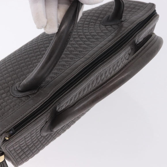 BALLY Hand Bag Leather Gray Gold Tone Auth gh2329